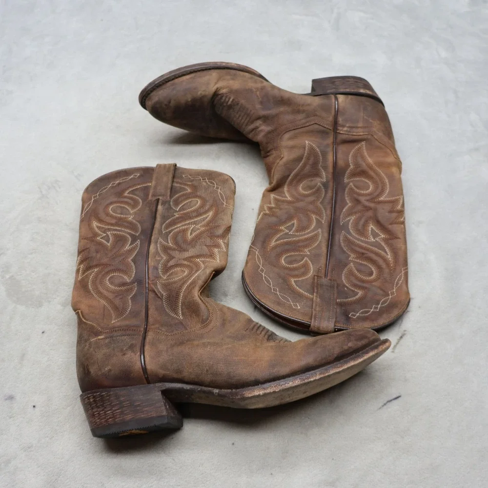Dan Post Men 11D Western Boots Brown Leather Cowboy Embroidered Pull On 2153